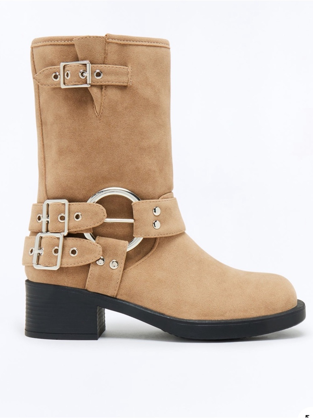 Fashion Nova Buckle Moto Harness Mid-Calf Women's Boots